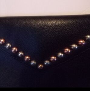 Black Large Clutch with Silver and Gold Studs